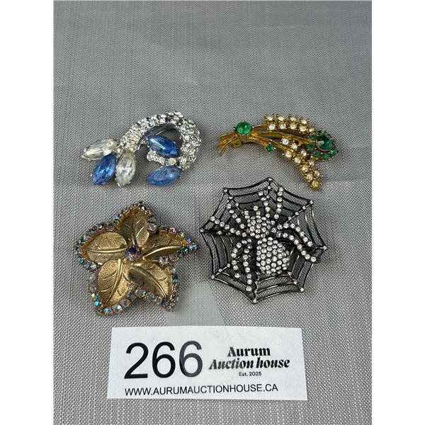 4 Vintage Rhinestones Brooches