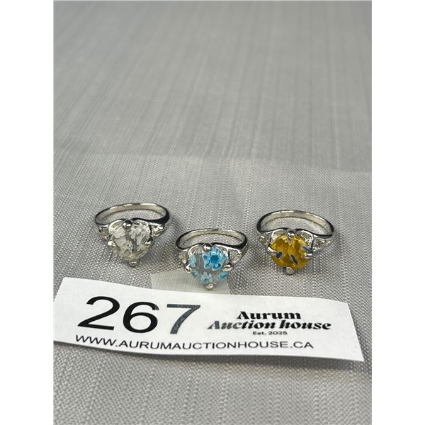 3 Vintage Silver w/ Millefiore Glass Stones Rings, Sizes 6,8 + 8.5
