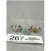 Image 1 : 3 Vintage Silver w/ Millefiore Glass Stones Rings, Sizes 6,8 + 8.5
