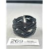 Image 1 : Antique Micro Glass Beads Open Cuff Black Bangle