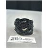 Image 2 : Antique Micro Glass Beads Open Cuff Black Bangle