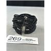 Image 3 : Antique Micro Glass Beads Open Cuff Black Bangle