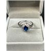 Image 2 : Vintage Silver w/ Blue Sapphire Stone Ring, Size 8. In Grey Ring Box