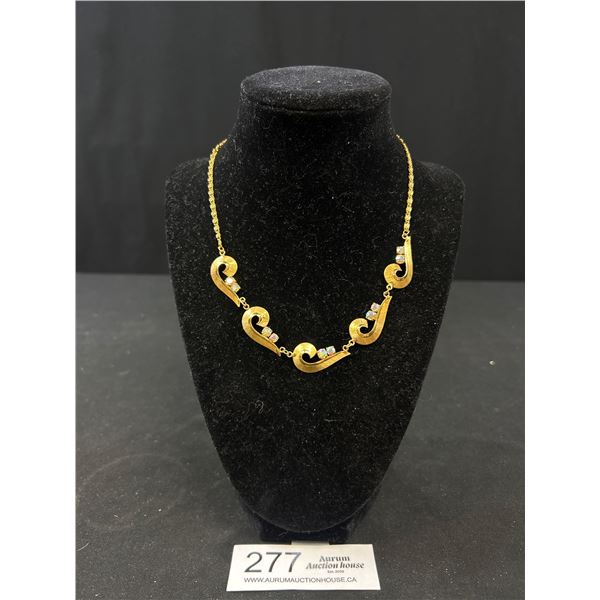 Vintage Gold Tone w/ Aurora Borealis Stones Necklace, Very Unique + Attractive