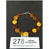 Image 1 : Vintage Hand Crafted Genuine Amber Stone Disks Links Bracelet, Lobster Clasp
