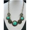 Image 2 : Heavy Vintage Silver Tone w/ Turqouise Necklace 20"-24" L Original Patina