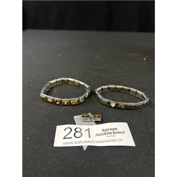 2 Stainless Steel Links Bracelets + 2 Separate Links Marked Stainless Steel 18K Italy