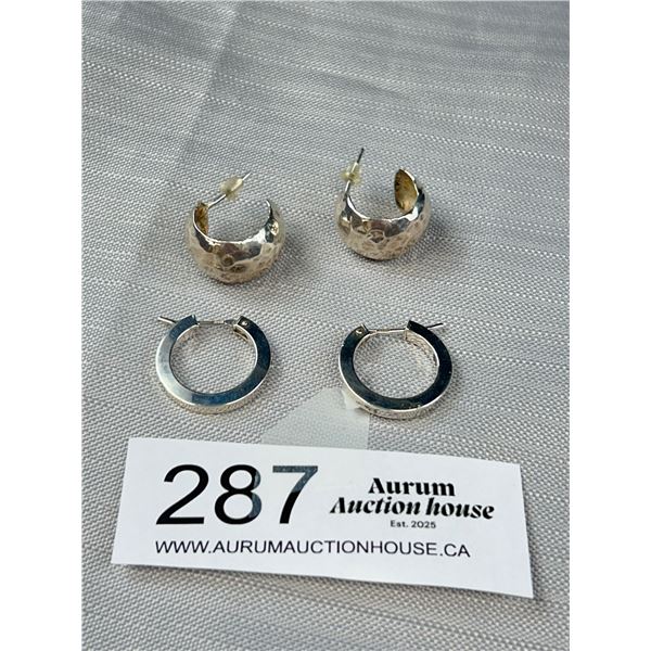 2 Pairs of 925 Sterling Silver Hoop Earrings