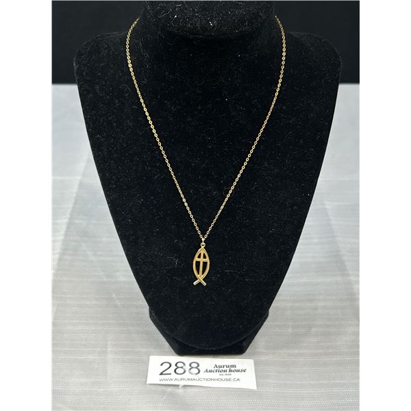 Lovely Christian Jesus Fish Pendant w/ Chain Necklace Marked G.F SNA