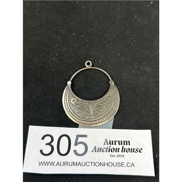 Large Engraved Sterling Crescent Pendant