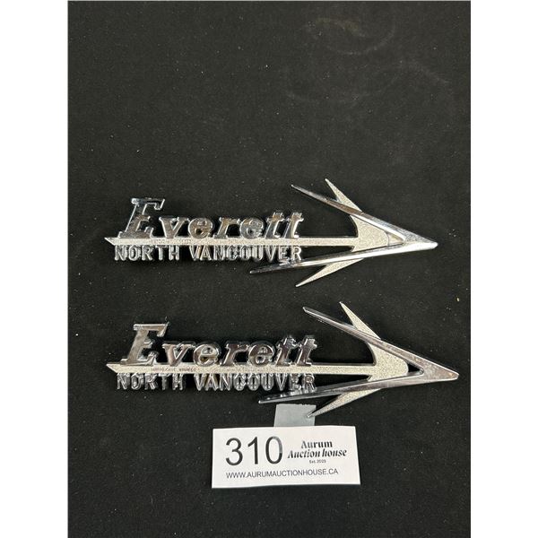 Pair of New Old Stock Car Emblems "Everett" Motors North Vancouver 1950s