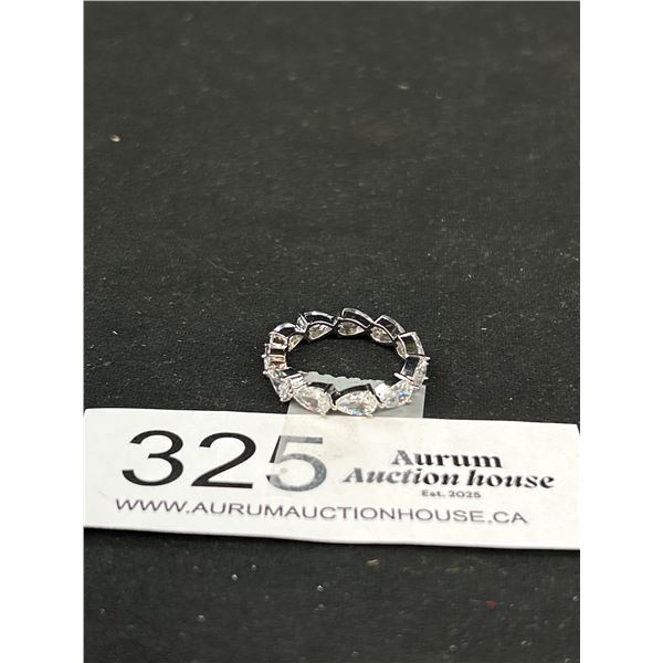 Lovely Silver w/ CZ Stones Sparkling Eternety Ring Band Just Like New Size 7.5"