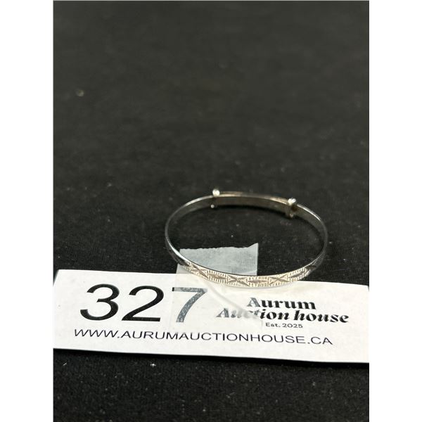Beautiful Raised Engraved Sterling Silver Baby Bangle Size Adjustable