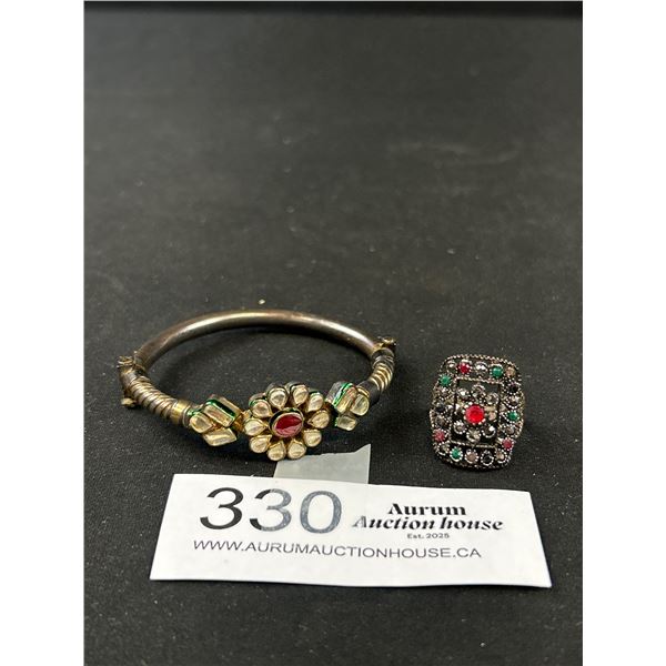 Antique w/ Misc Stones Ring + Bangle