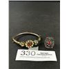 Image 1 : Antique w/ Misc Stones Ring + Bangle