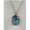 Image 2 : Vintage Gold w/ Blue Faceted Glass Stone Pendant w/ Chain Neck;ace