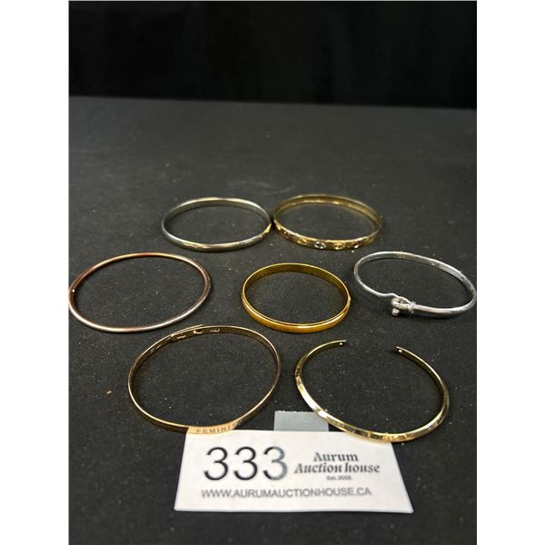 7 Gold + Silver Plated Bangles Hand Crafted Bone Beads Necklace Vintage 17" Length