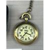 Image 2 : Swank Quartz Pocket Watch w/ Chain + Leather Case Marked Dallas "Flame On" LD 9" Working