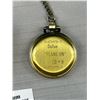Image 3 : Swank Quartz Pocket Watch w/ Chain + Leather Case Marked Dallas "Flame On" LD 9" Working