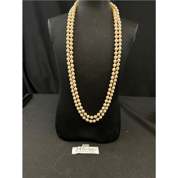 Huge Double Length Knotted Pearls Necklace w/ Original Clasp 60" Length