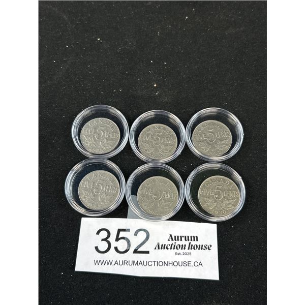 1930-1935 (6) 5 Cent Pieces in Acrylic Cases