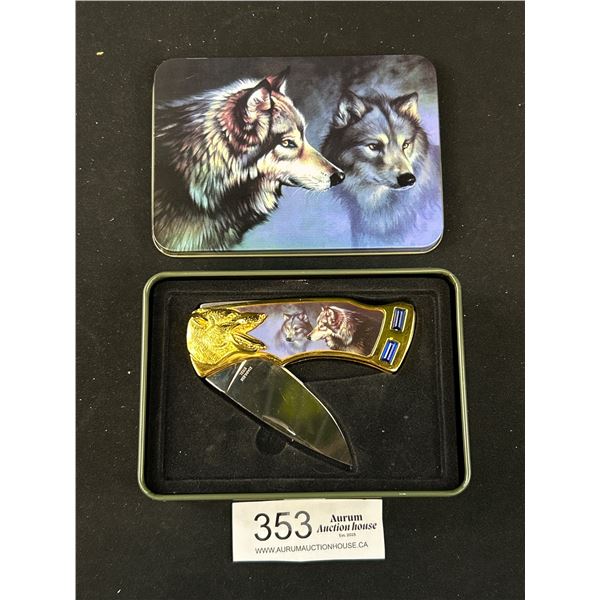 Limited Edition Wolf Folding Pocket Knife In Collectors Tin