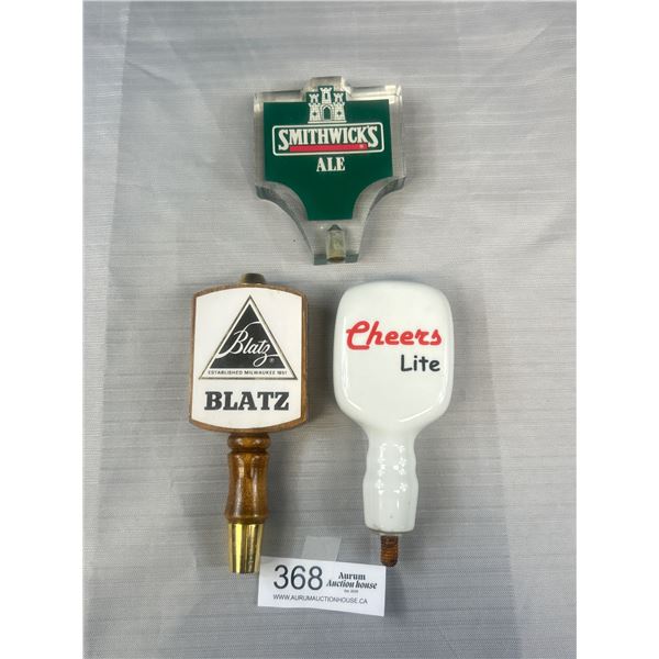3 Vintage Beer Tap Handles Cherri, Blatz, SmithWirks Each Approx 6" Long
