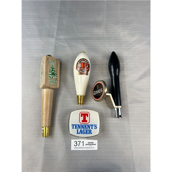 4 Beer Tap Handles, Tennants, Guiness, Wassail, Rickards, Each Approx 3", 5", 7", 8"
