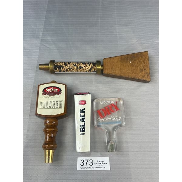 4 Beer Tap Handles, Molson, Okanagan Springs, Grawbelt, Each Approx 5", 7", 11"