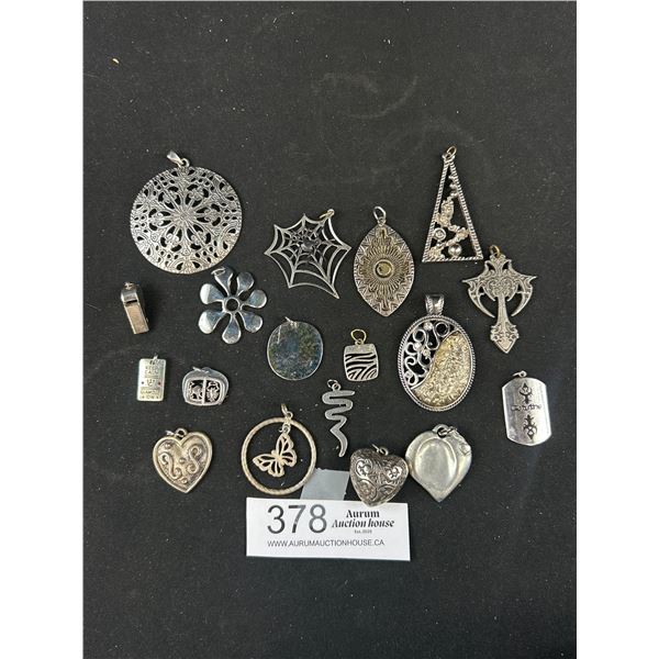 Collection of Silver, Silver Plated + Some Sterling Silver Vintage Pendants
