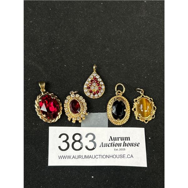 5 Beautiful Vintage Gold w/ Stones Pendants