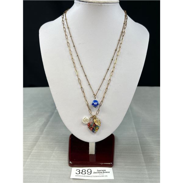 Vintage Double Strand w. Some Venetian Glass Pendants Necklace