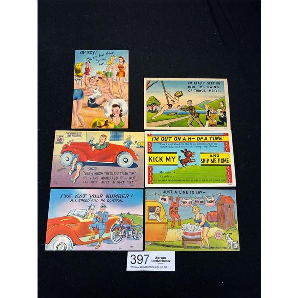 6 Humour Postcards Vintage 1940s-50s