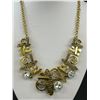 Image 2 : Great Vintage Gold Tone w/ 3 Large Round Sparkling Crystal Glass Stones Necklace Self Adjusting Leng
