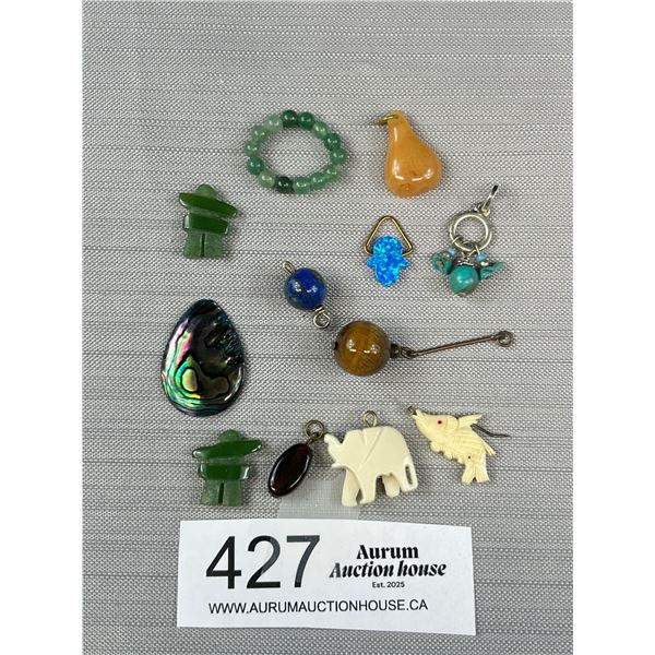 Collection of Vintage Gem Stones, Bone Abelone, BC Jade Jewelry