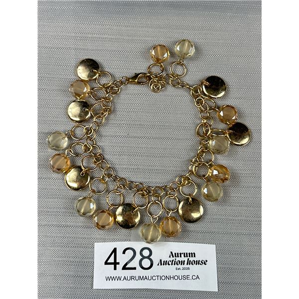 Gold Tone w/ Crystal Beads Charm Bracelet or Anklet