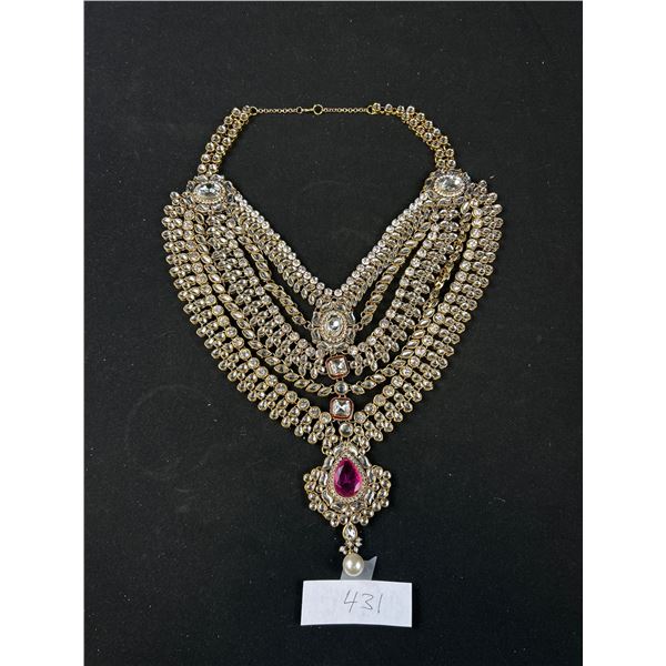 Exquisit Huge Gold Tone w/ Stones Necklace