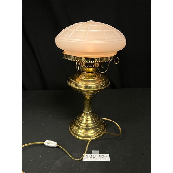 Vintage Brass Table Lamp w/ Glass Shade