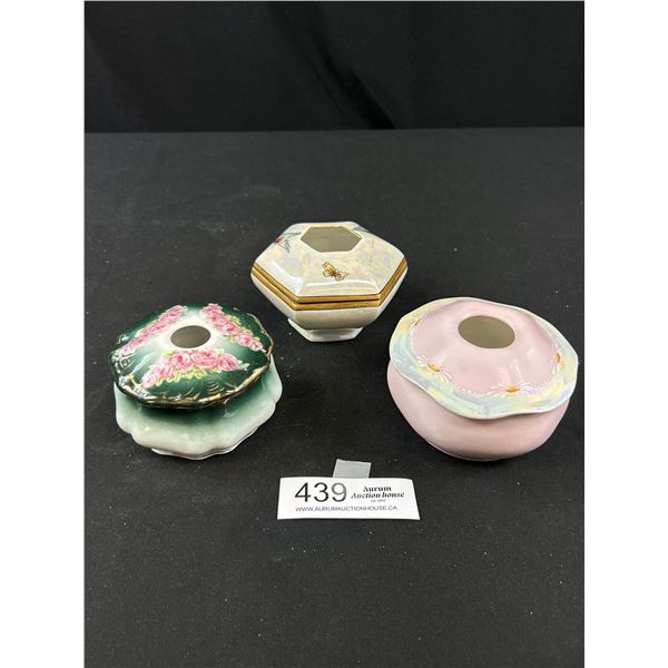 3 Pretty Antique Porcelain Dresser Boxes