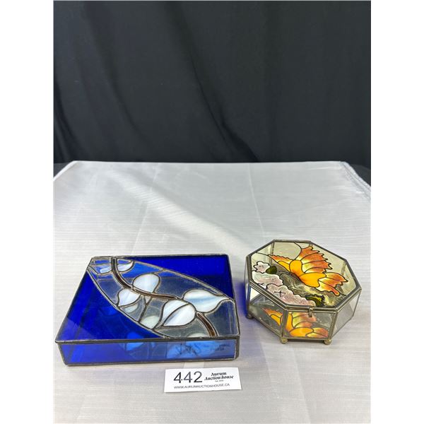 Pair of Lovely Stained Glass Jewelry/Trinket Boxes