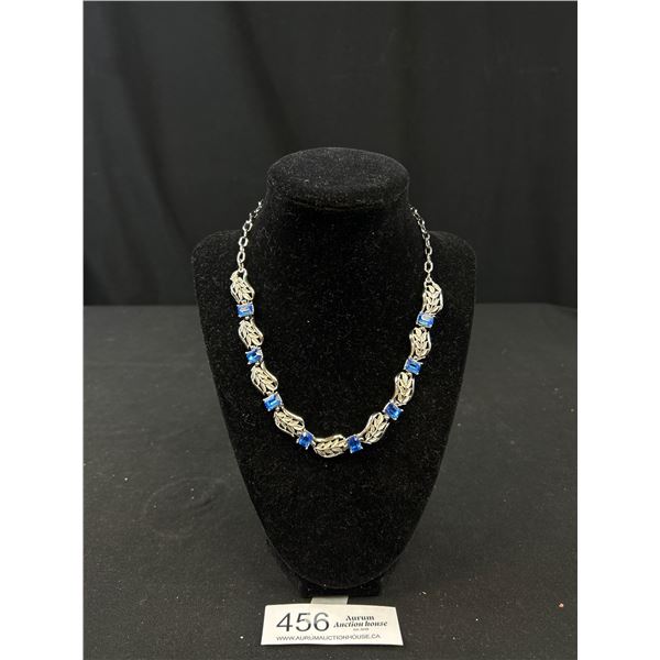 Stunning Vintage Silver Necklace w/ Set Vibrant Blue Stones