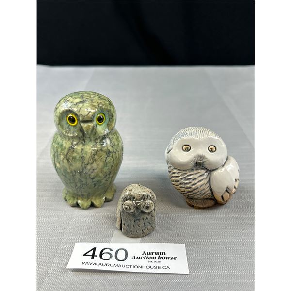 Vintage Owl Collectibles, Carved Stone, Pottery