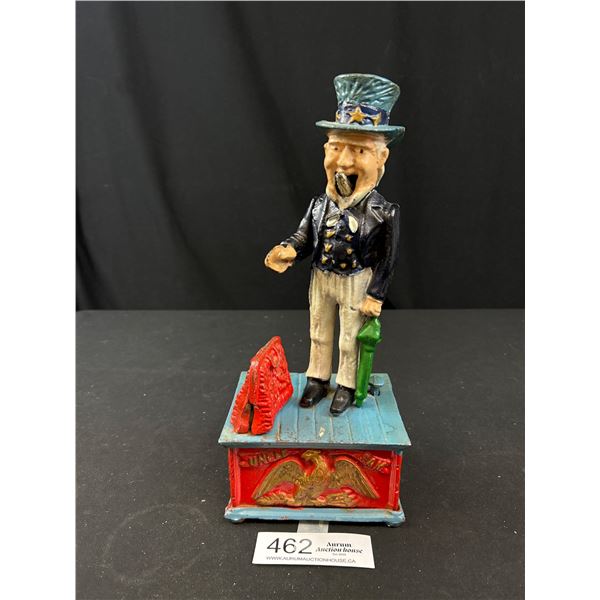 Vintage Uncle Same Cast Iron Mechanical Bank - 10" Tall