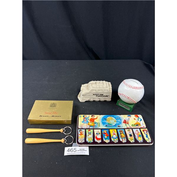 Vintage Collectibles - Baseball Bank, B&H Tin, Paint Box and More