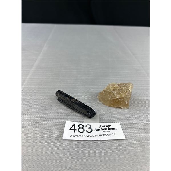 Lot of 2 Stones, Natural Citrine Stone and Black Tourma Line Rough