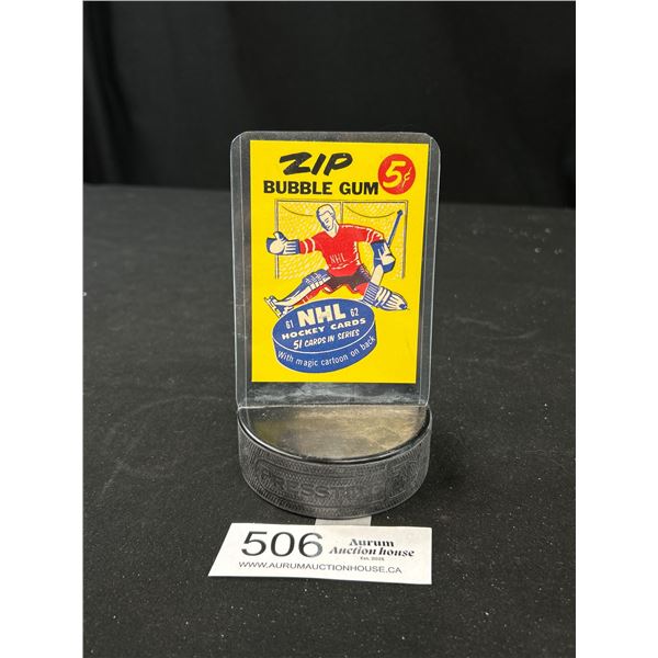Hard to Find 1961/62 Zip 5 Cent Bubblegum Hockey Puck Store Display
