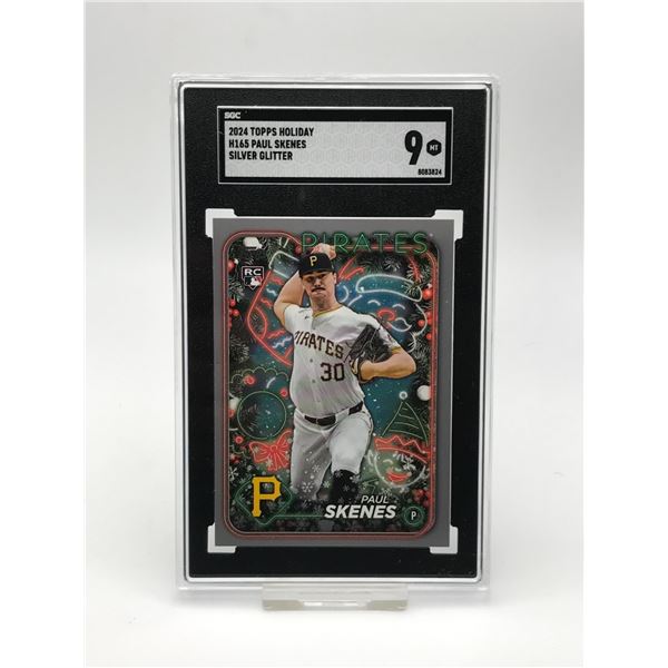 2024 TOPPS HOLIDAY PAUL SKENES SILVER GLITTER TRADIND CARD - SGC GRADE 9