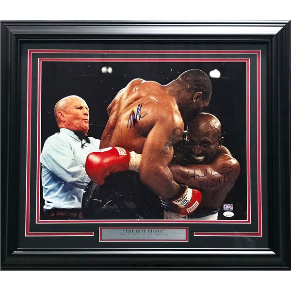 MIKE TYSON AND EVANDER HOLYFIELD EAR BITE CUSTOM FRAMED PHOTO (JSA COA)