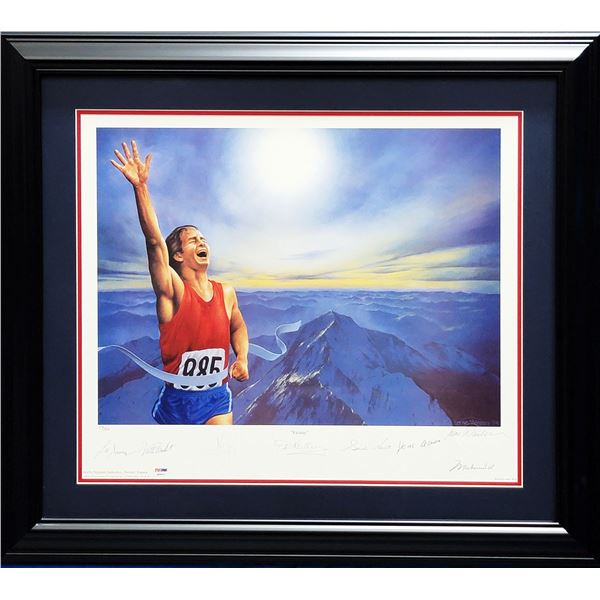 VICTORY AUTOGRAPHED AND FRAMED LITHIOGRAPH 7 SIGNATURES INCLUDING NEIL ARMSTONG - PSA COA