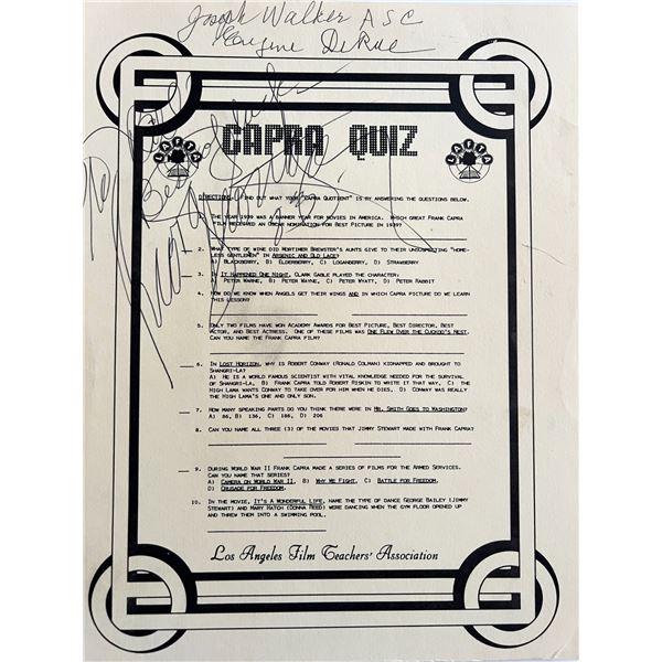 Joseph Walker signed Los Angeles Film Teachers' Association Capra Quiz Sheet